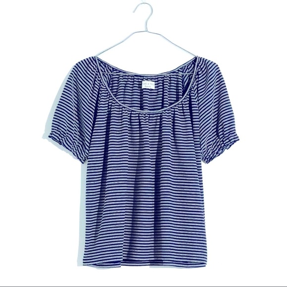 MADEWELL Texture & Thread navy striped peasant top - Picture 2 of 7